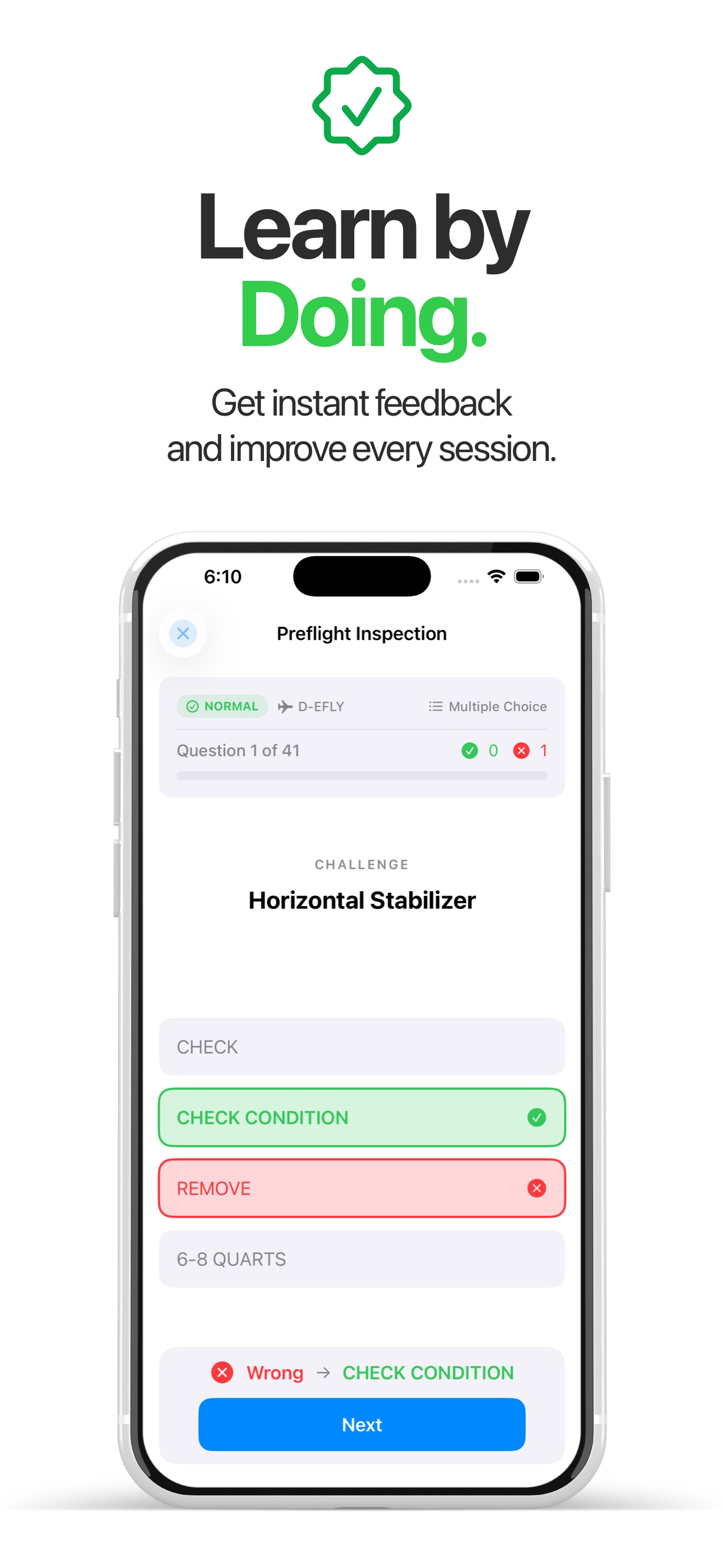 PilotCheck active checklist screen