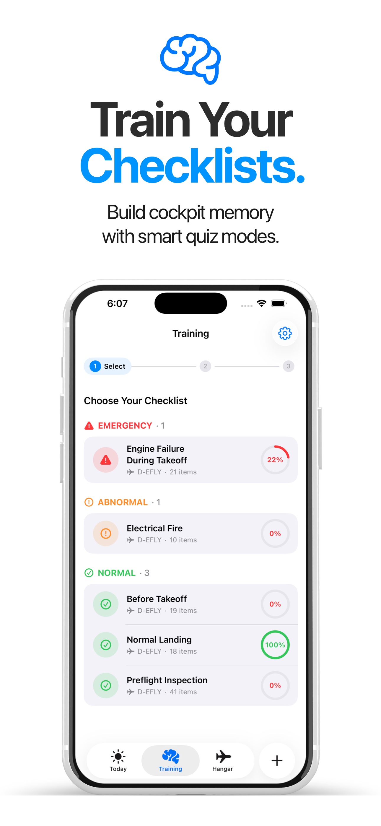 PilotCheck checklist training screen
