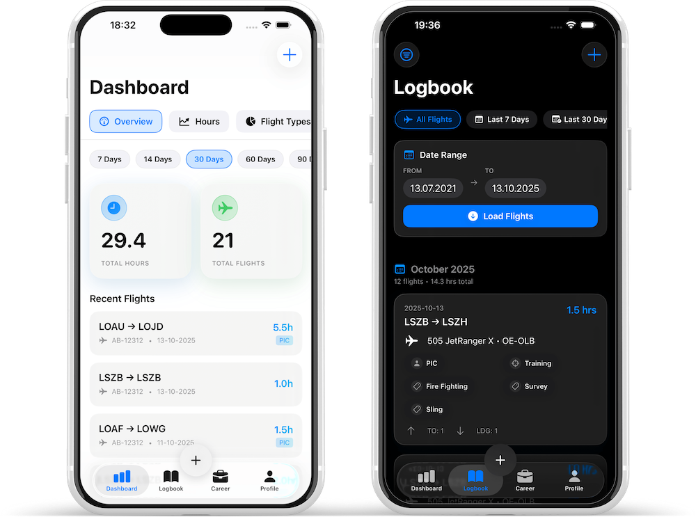 PilotLinked iOS App - Digital Logbook on iPhone